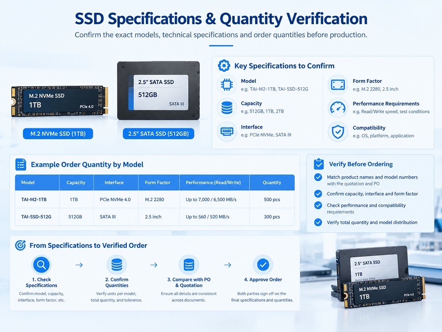 SSD specifications and quantity verification for bulk orders