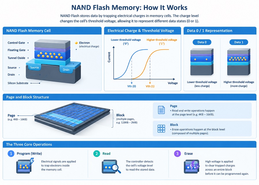 NAND Flash memory cell structure and data storage principle