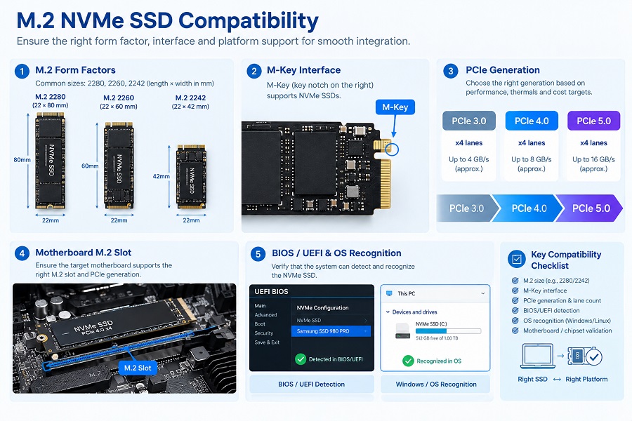 M.2 NVMe SSD PCIe compatibility with motherboard slot and M-Key interface