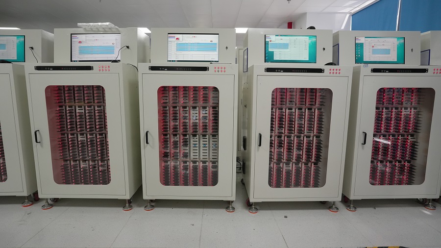 SSD burn-in testing equipment in a semiconductor manufacturing facility